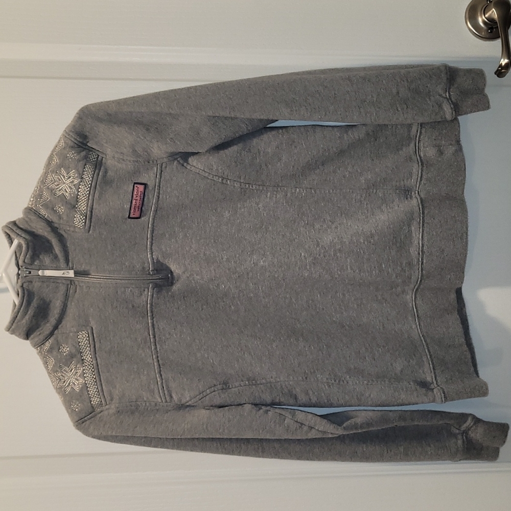 Vineyard Vine Womans Size XS Grey 1/4 Zip Fleece with Snow Flakes Shep Shirt